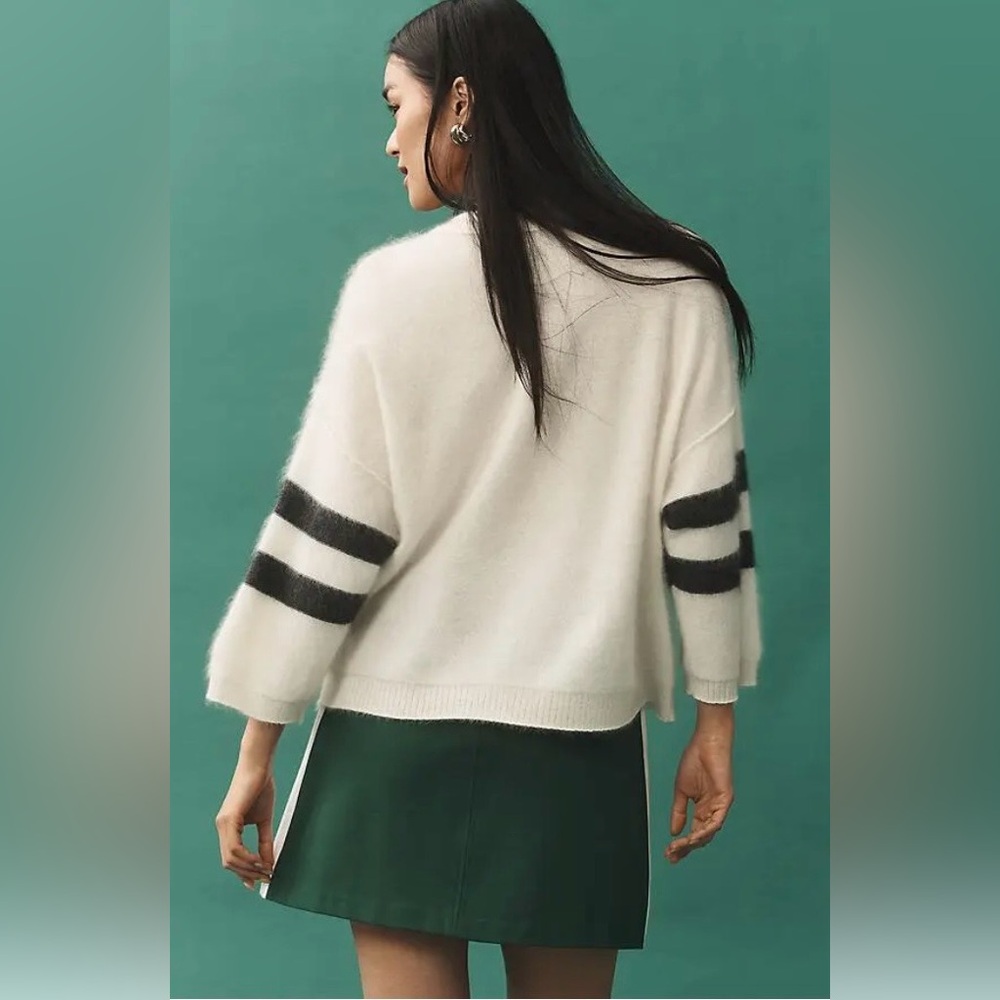 Maeve/Anthropologie Brushed Cashmere Boxy Crop Sweater in Ivory Size S. NWT - Picture 3 of 12